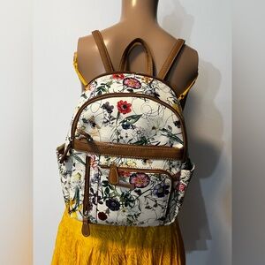 Multi sac Floral Print Faux Leather Backpack with Tan Trim